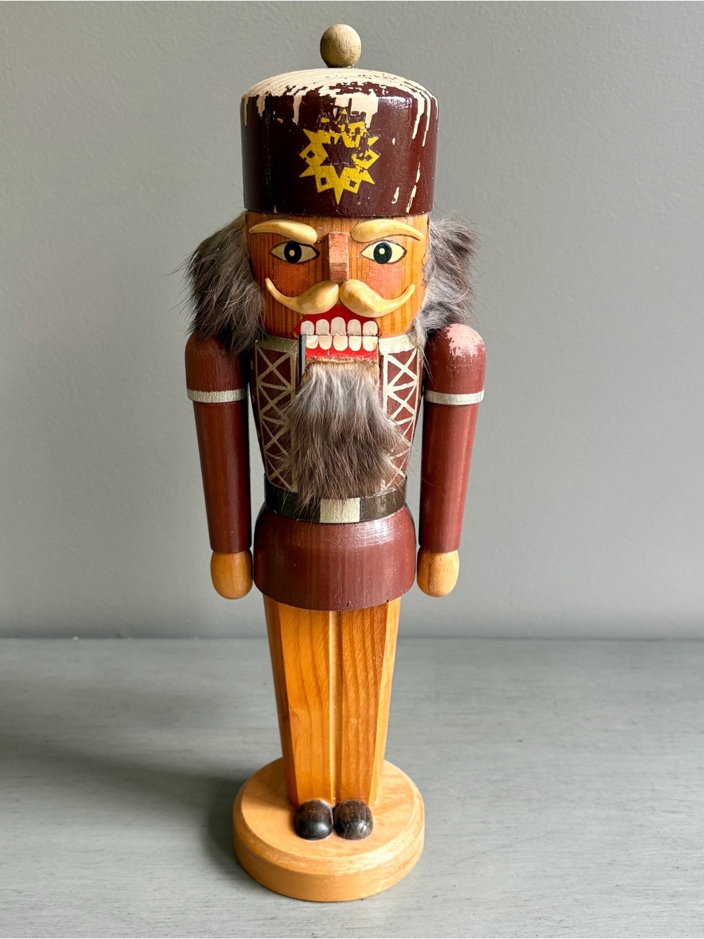 Vintage German Wooden Brown Nutcracker Soldier 13" Holiday Christmas